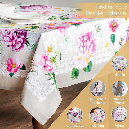 Maison d' Hermine Table Cloth Square Table 100% Cotton 60 x 60 Inches Tablecloth Reusable Decorative for Dining Room Farmhouse Home Valentines Day Decorations Spring Summer - Pivoine