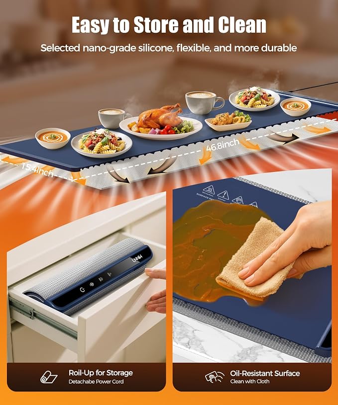 Warming Mat for Food, 46x15 Inch, Dark Blue, Fast Heat, Child Lock | Includes - Image 5
