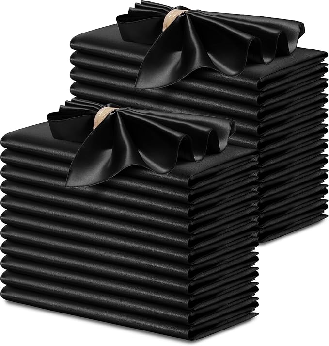 P Pothuiny 24 Pcs Black Satin Napkins 17 x 17 Inch, Satin Cloth Napkins | by P+Pothuiny