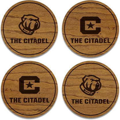 LazerEdge The Citadel Bulldogs Wooden Coaster Set - Cherry Wood - Officially Licensed Product - 4-Pack