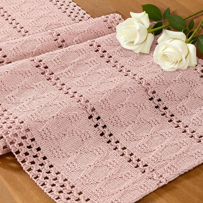 MLMC Pink Boho Table Runner Farmhouse Macrame Woven Table Runner 12x60 Inch | by MLMC