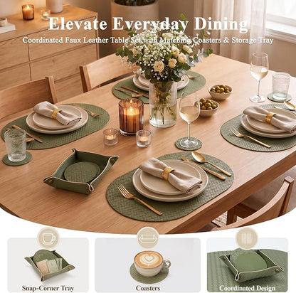 Woven Faux Leather Oval Placemats Set of 4/6 - Image 3