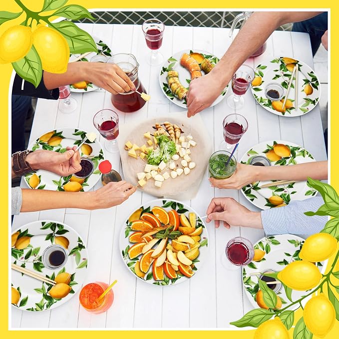 Honeydak 6 Pcs 6 Inch Ceramic Plates Lemon Dreams Ceramic Plates Yellow Dinner - Image 4
