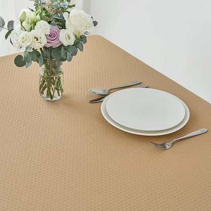 maxmill Tablecloth Weaved Texture Stain Resistant Waterproof, Wrinkle Resistant Washable Table Cloth, Fabric Table Cover for Dining Room, Indoor Outdoor Use, Rectangle 70 x 120 Inch, Beige