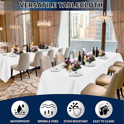 PureFit 6 Pack Rectangle White Table Cloths 60 x 102 Inch for 6Ft Tables, Stain and Wrinkle Resistant Table Linens for Home Use, Wedding, Party, Banquet and Camping