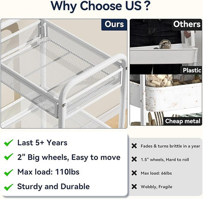 3 Tier Metal Rolling Cart, Art Workspace, Bedside Storage - Image 3