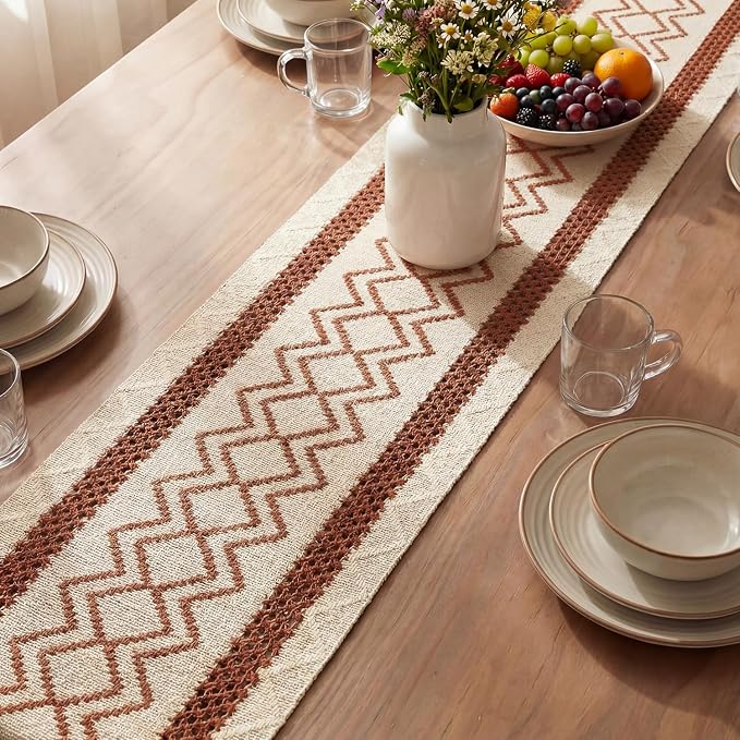 Artoid Mode Caramel Stripe Diamond Woven Table Runner 12x72 Inch | Holiday - Image 3