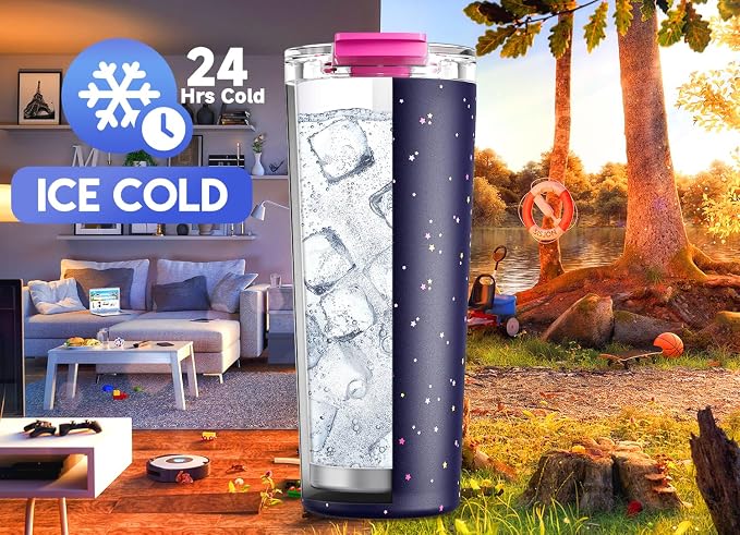 Meoky 24 oz Insulated Travel Coffee Mug: Leak Proof Lid, Plum Stardust | - Image 4