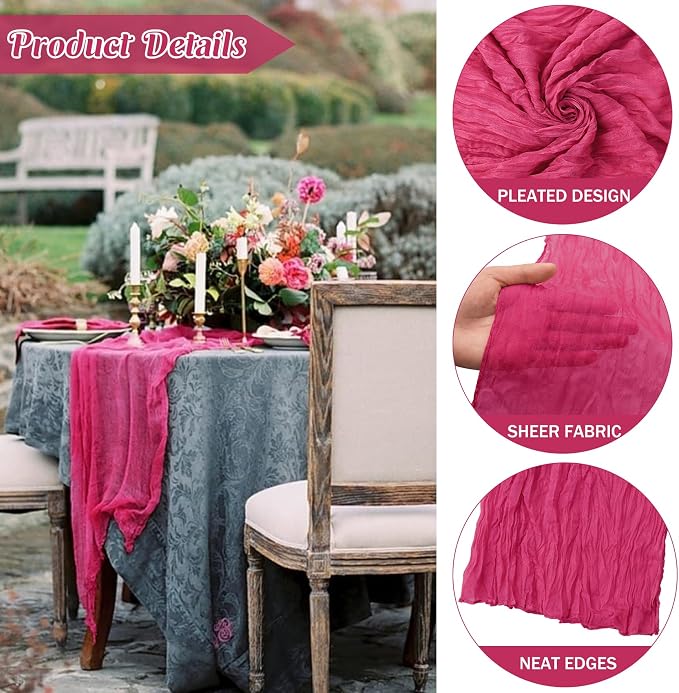 6 Pieces Hot Pink 10FT Cheesecloth Table Runner Boho Gauze Fabric Table Runner - Image 2