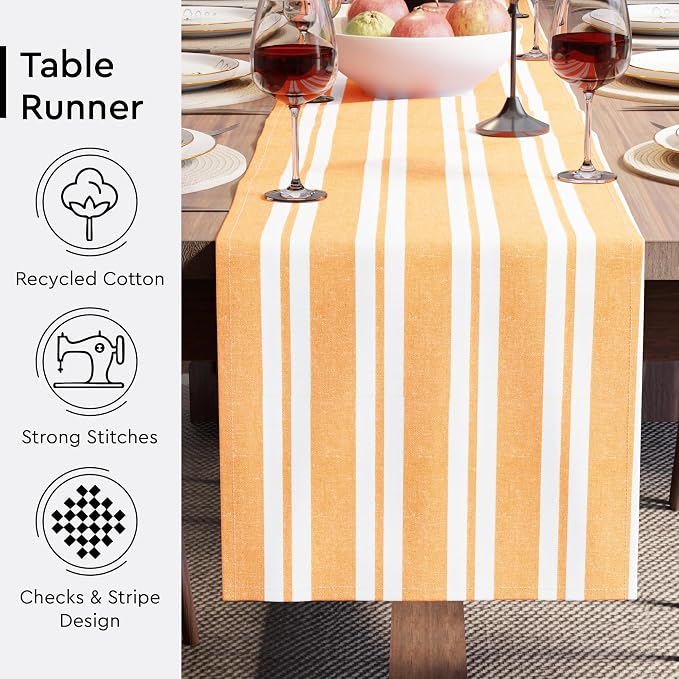 Encasa XO Table Runner, Woven Cotton Dining Runner 13"x120" Franca Yellow - Image 3