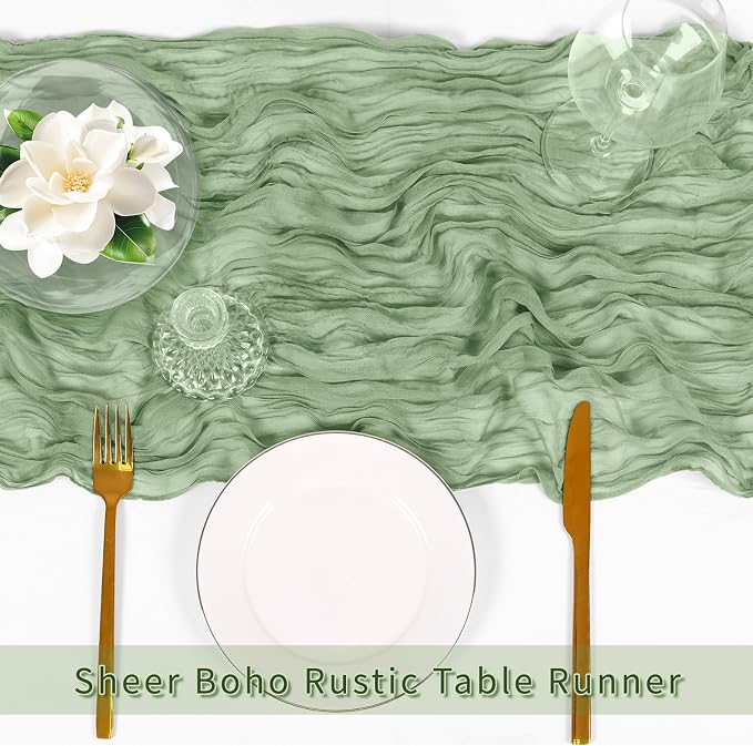 6 Pack Sage Green Cheesecloth Table Runner, 17 x 108 inch, Semi Sheer Boho - Image 5