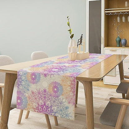 Oriental Mandala Table Runner, Traditional Bohemian Gradiently Purple Pink Blue - Image 2