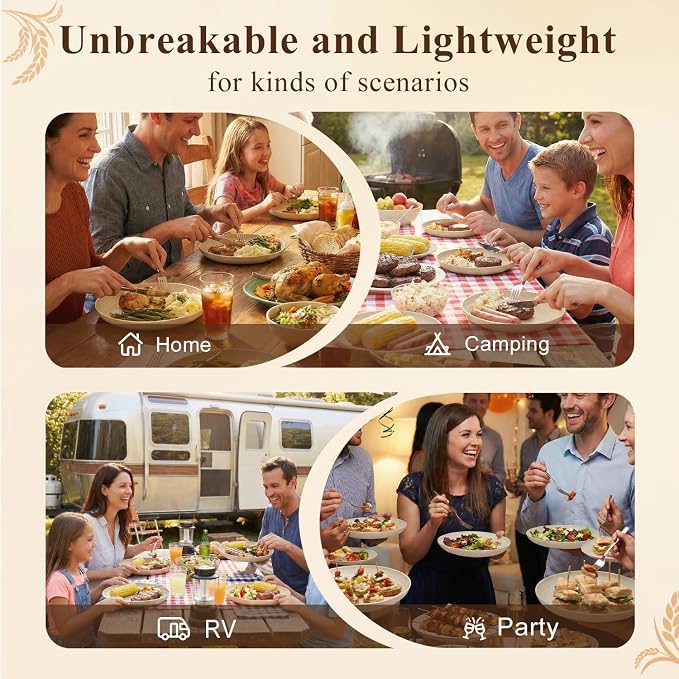 Kitchen Plates Set of 8, Wheat Straw Plate 8 Inch, Unbreakable & Lightweight - Image 7