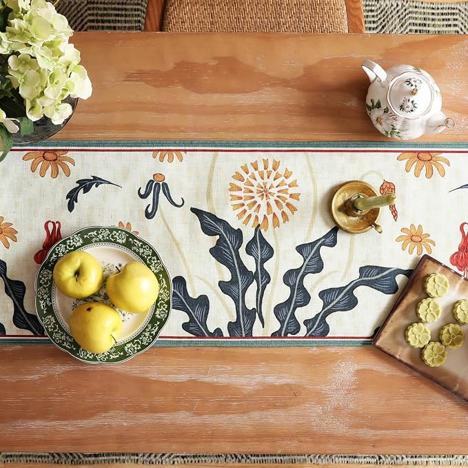 bilin gaier Designer French Linen Small Table Runner, Floral Pattern, Dining - Image 3