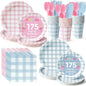 Vyntra 350 Pcs Pink & Blue Gingham Paper Plates and Napkins Set by PartyTablewareSupplies