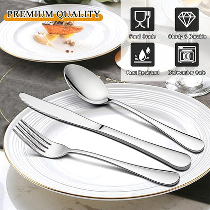 LIANYU 46-Piece Silverware Flatware Set for 8, Plus Serving Utensils, Stainless Steel Cutlery Tableware, Includes Fork Spoon Knife, Mirror Polished, Dishwasher Safe