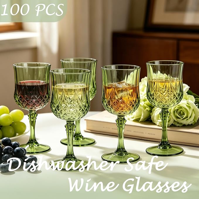 100Pack Plastic Wine Glasses, 7oz Vintage Goblets - Image 5