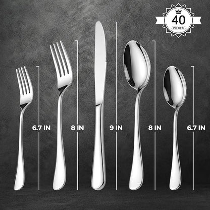 LIANYU Silverware Flatware Set for 8, 40 Piece Stainless Steel Cutlery Set | - Image 6