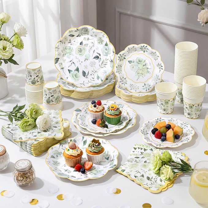Funnymoom 250 Pcs Floral Party Decorations Flower Paper Plates Napkins and Cups - Image 4