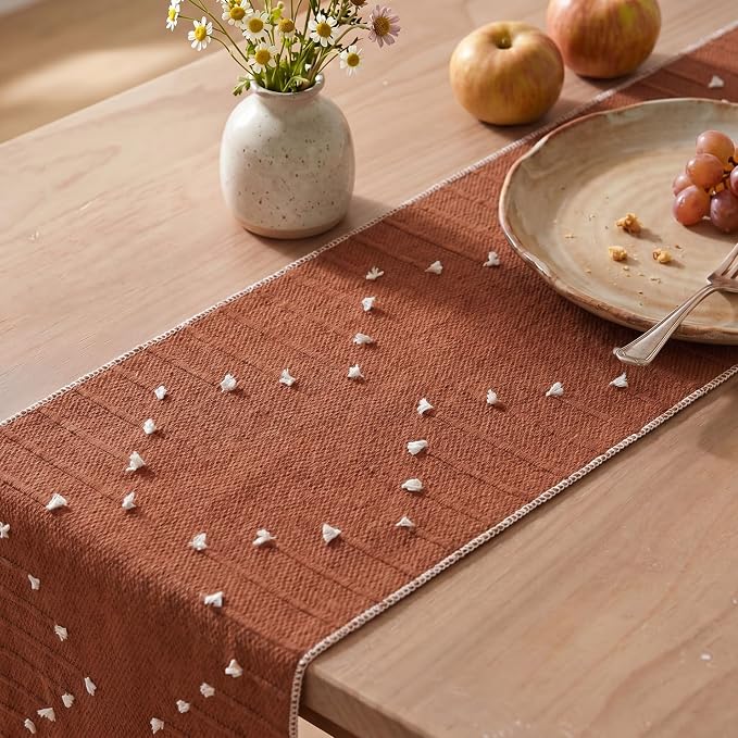 Artoid Mode Caramel Farmhouse Rustic Cotton Woven Table Runner, Seasonal Fall - Image 5