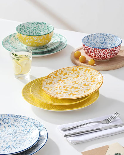 vancasso SELENE Plates and Bowls Set for 4, 12 Pieces Dinnerware Sets, Mircowave and Dishwasher Safe Dishes Set, Porcelain Pastel Dinnerware