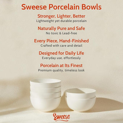 Sweese Porcelain Bowls Set of 6, 20oz Lightweight Round Cereal Bowls Set - Image 8