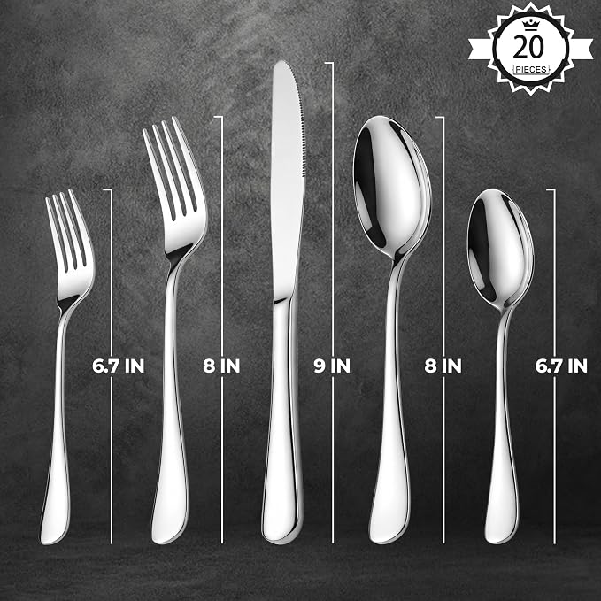 LIANYU 20 Piece Silverware Flatware Set, Stainless Steel Cutlery Set - Image 6
