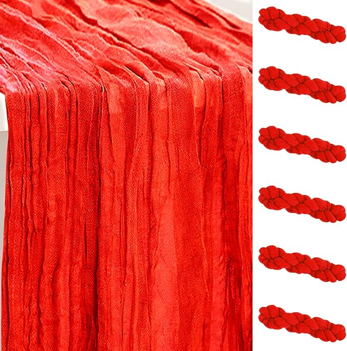 6 Pack Red Cheesecloth Table Runner 35x120 Inch 10Ft Rustic Gauze Cheese Cloth by SuBleer