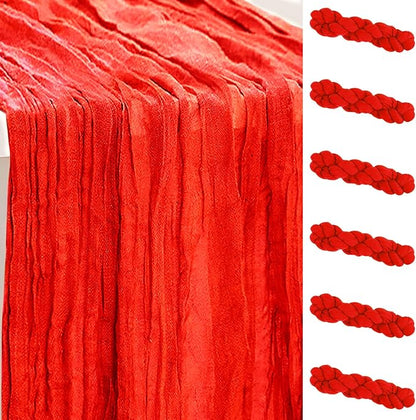 6 Pack Red Cheesecloth Table Runner 35x120 Inch 10Ft Rustic Gauze Cheese Cloth by SuBleer