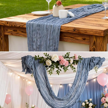 6 Pack Dusty Blue Cheesecloth Table Runner 22x120 Inch | 10Ft Boho Gauze Rustic - Image 6