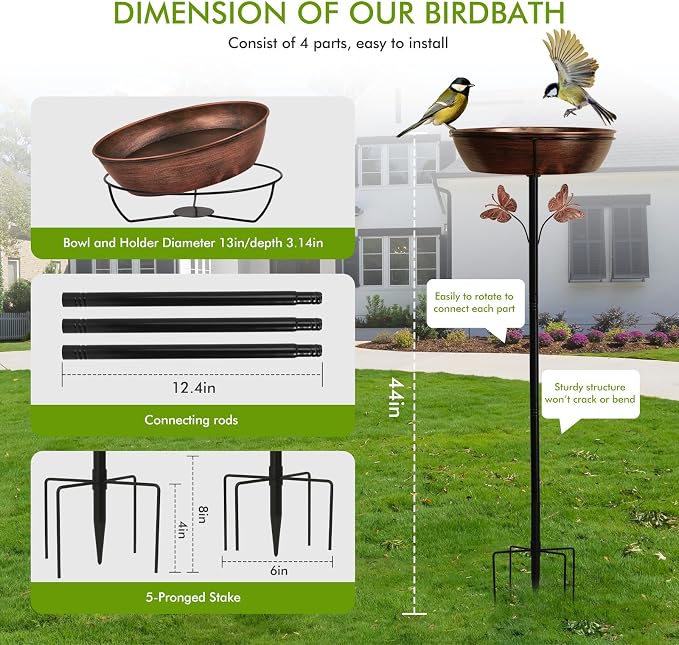 Metal Bird Bath Feeder for Outside – 3.14’’ Deep Birdbaths Bowl - Image 5