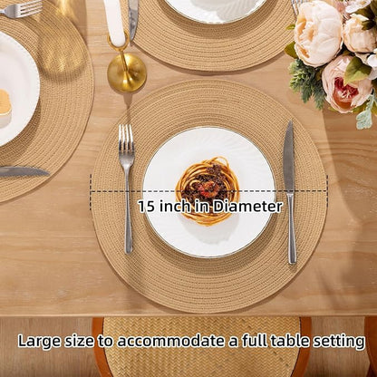 SHACOS 15 inch Round Braided Placemats Set of 6 Cotton Polyester Heat Resistant - Image 4