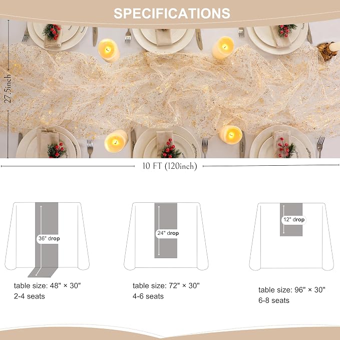 Snowkingdom 10 Pack 10ft Gold Table Runners, Sheer Chiffon Tulle Cheesecloth - Image 6