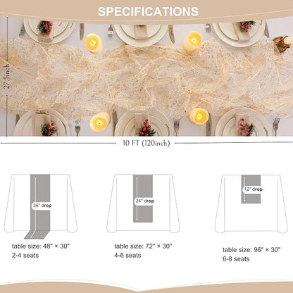 Snowkingdom 6Pcs 10 Ft Gold Table Runners, Sheer Chiffon Tulle Cheesecloth - Image 8