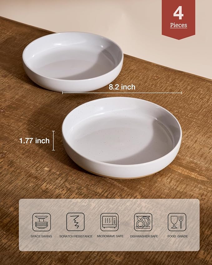 famiware Milkyway 33 oz Pasta Bowls Set of 4, Light Gray | Scratch-Resistant - Image 2