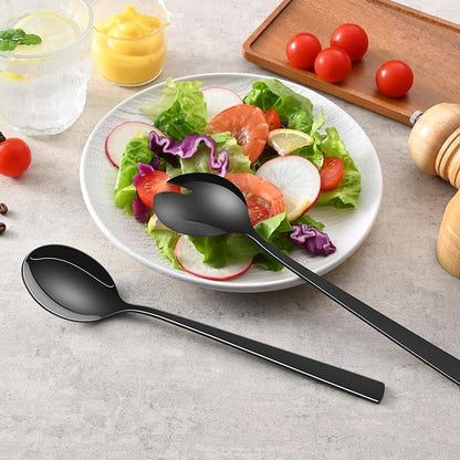 Black Salad Utensils Set, 9.4 Inch Stainless Steel Salad Tossing Spoon And Fork - Image 6