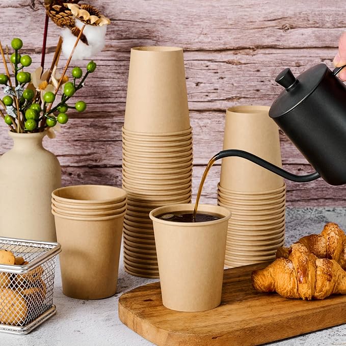 LITOPAK 100 Pack 8 oz Kraft Paper Coffee Cups, Disposable Coffee Cups 8 oz | - Image 3