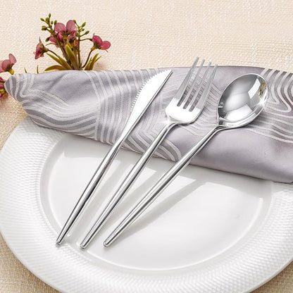 Rubtlamp 90Pcs Silver Plastic Silverware, Silver Plastic Utensils, Plastic Cutlery Include 30 Knives, 30 Forks and 30 Spoons, Silverware Heavy Duty For Party