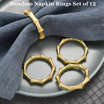 Gold Bamboo Napkin Rings Set of 12, Solid Alloy Bamboo Knuckle Napkin Ring - Image 2