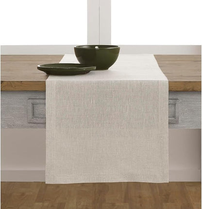 Solino Home Linen Table Runner 90 Inches Long - Athena, 100% Pure Linen Light Natural Table Runner 14 x 90 Inch for Dining, Spring, Easter