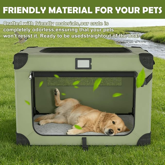 36 Inch Soft Collapsible Dog Crate Green - Image 7