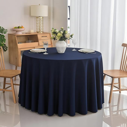 2-Pack Round 90-inch Navy Blue Table Cloths, Solid Stain and Wrinkle Resistant Circular Tablecloth, Premium Plain Weave Polyester Fabric Table Linen Covers for Hotel, Banquet