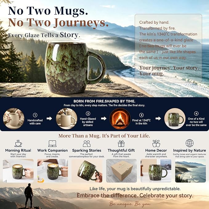 Unique Reactive Glaze Ceramic Coffee Mug - 14 oz Large Coffee Cup - Image 5