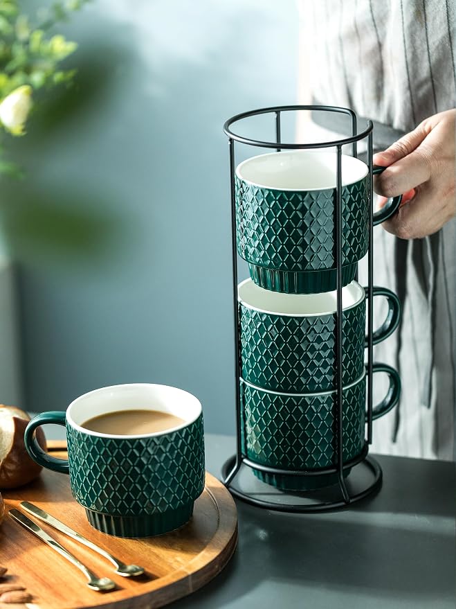 LYEOBOH Coffee Mug Set Porcelain Stackable Coffee Mugs - Image 3