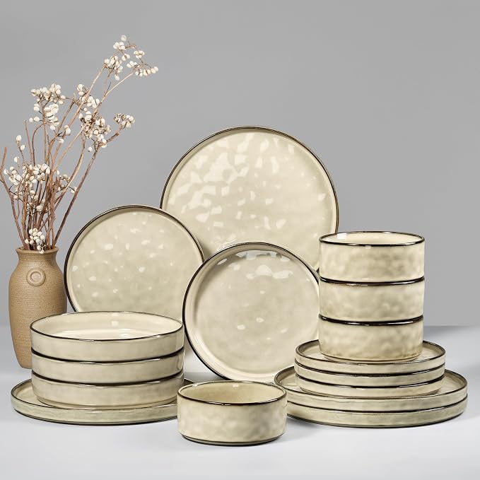 HaWare Dinnerware Sets, 16-Piece Plates and Bowls Set, Stoneware Dish Set by HaWare