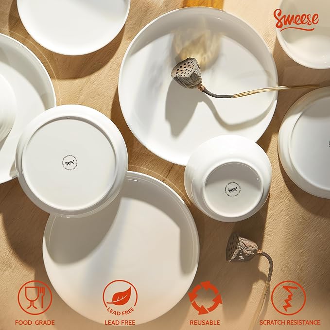 Sweese Plates and Bowls Sets, 18 Pieces Modern Porcelain Dinnerware Set - Image 4