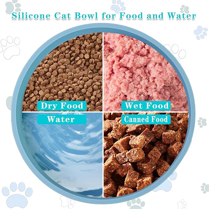 Silicone Dog Bowl Shallow Cat Food Bowls, 6 Inch Wide Cat Bowls Whisker Friendly, No Spill Less Mess Dog Plates for Dry and Wet Food, Set of 2 Puppy Bowls for Small Dogs and Cats