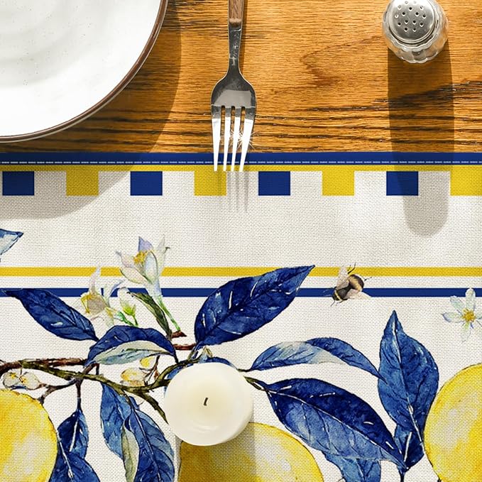 Artoid Mode Lemon Tree Flower Bee Summer Table Runner, Seasonal Holiday Kitchen - Image 7