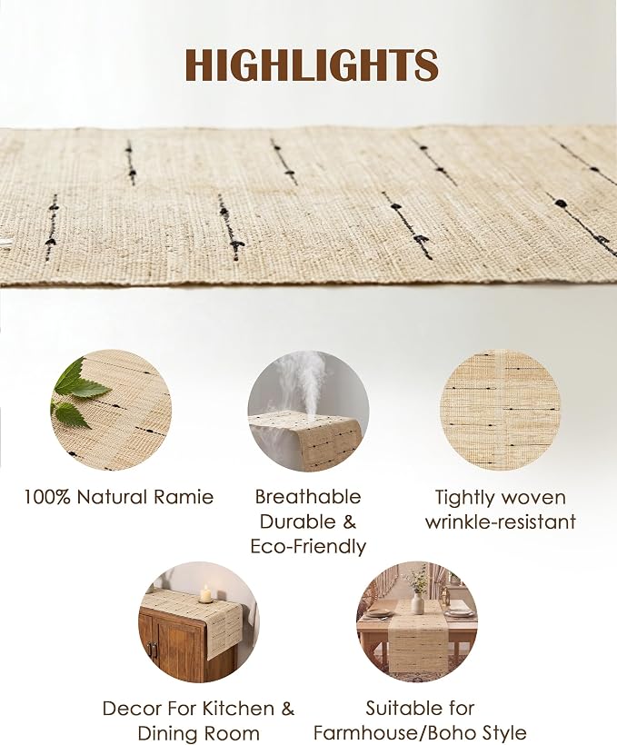Table Runner, 13.8" × 72", 100% Natural Ramie, Handwoven | 100% Natural Ramie - Image 2