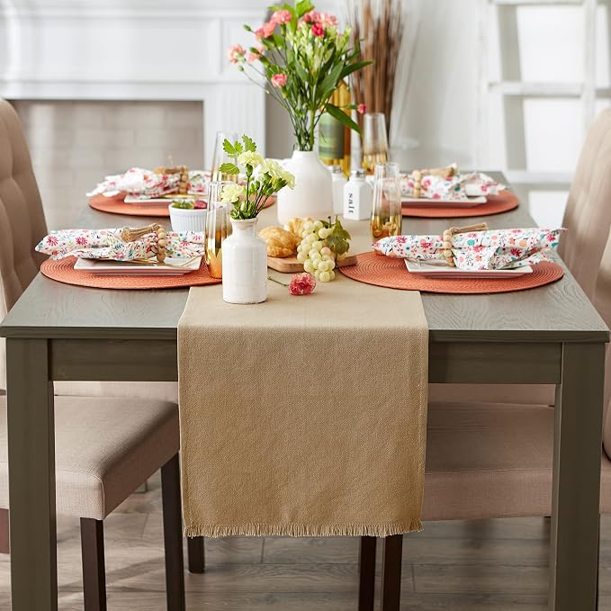 DII Everyday Collection, Fringed Solid Tabletop, Table Runner, Stone Brown - Image 4
